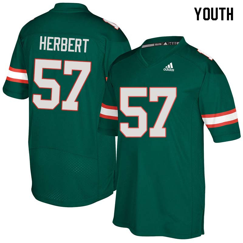 Youth Miami Hurricanes #57 Kai-Leon Herbert College Football Jerseys Sale-Green - Click Image to Close